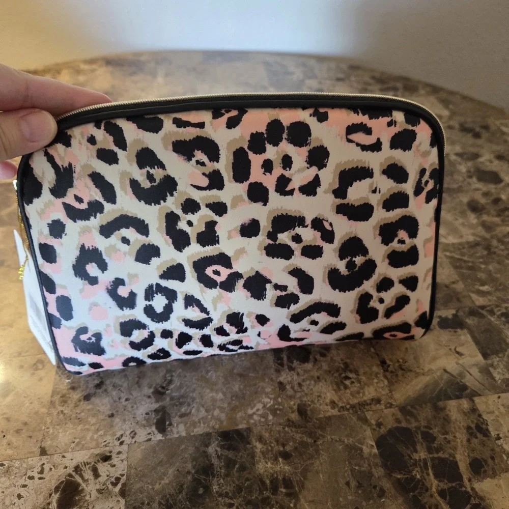 Once Upon a Rose cheetah leopard print make up travel cosmetics pouch bag NWT